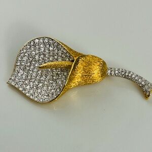 Nolan Miller Vintage Crystal Rhinestone Calla Lily Flower Brooch New In Box